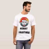 Funny Dog ziet grijze Cartoon met Santa Claus Pet T-shirt (Voorkant volledig)