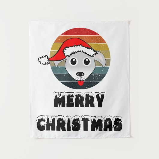 Funny Dog ziet grijze Cartoon met Santa Claus Pet Wandkleed (Voorkant)