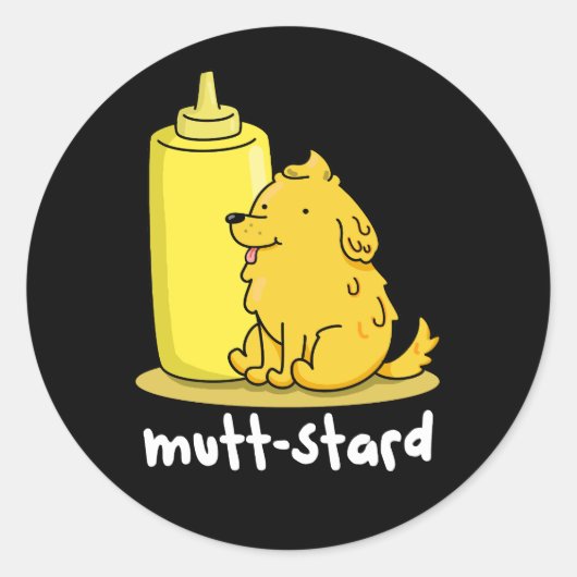 Funny Doggy Mustard Pun Dark BG Ronde Sticker (Voorkant)