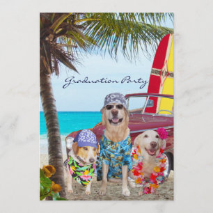 Funny Dogs Afstuderen Beach Party Kaart