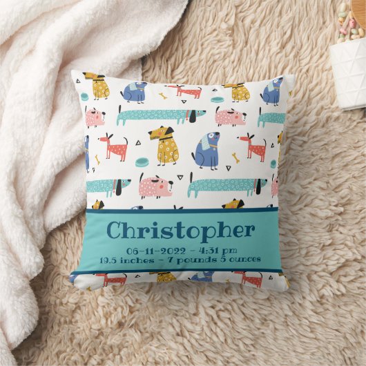 Funny Dogs Birth Stats Kussen (Deken)