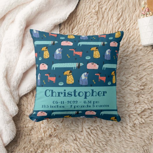 Funny Dogs Birth Stats Kussen (Deken)