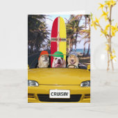 Funny Dogs Cruisin' Surfer Verjaardag Kaart (Gele Bloem)