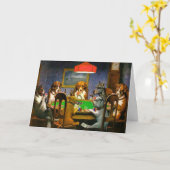 Funny  Dogs die poker Briefkaart speelt (Gele Bloem)