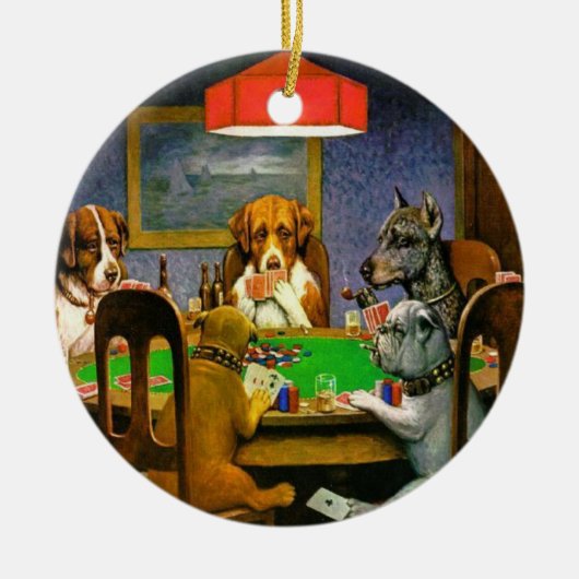 Funny  Dogs die poker speelt Keramisch Ornament (Voorkant)