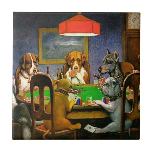 Funny  Dogs die poker speelt Tegeltje (Voorkant)