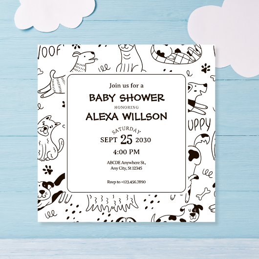 Funny Dogs doodle pattern baby shower Kaart