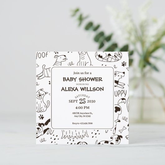 Funny Dogs doodle pattern baby shower Kaart (Staand voorkant)