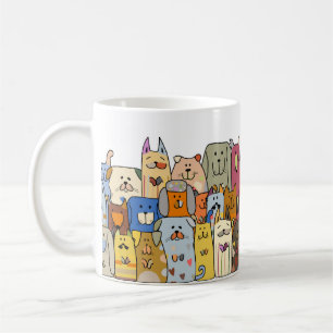 Funny dogs familie, naadloos patroon, vintage illu koffiemok