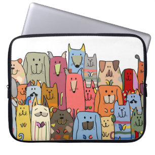 Funny dogs familie, naadloos patroon, vintage illu laptop sleeve