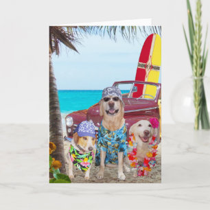 Funny Dogs Hawaiian/Surfer Birthday Kaart