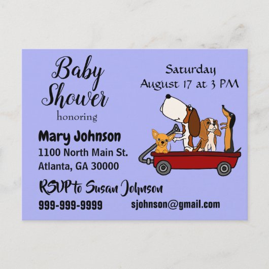 Funny Dogs in Wagon Baby shower Uitnodiging Briefkaart (Voorkant)