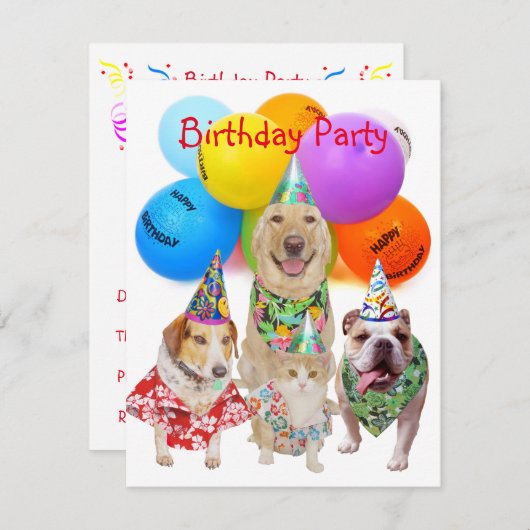  Funny Dogs Kinderen Party Uitnodiging (Voorkant / Achterkant)