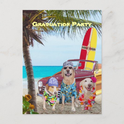  Funny Dogs/Lab Briefkaart Beach Party (Voorkant)