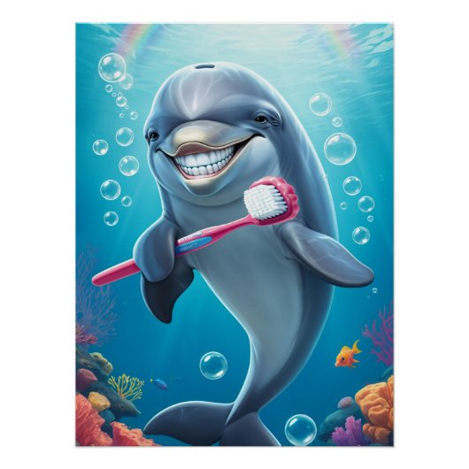 funny dolphin brush teeth perfect poster (Voorkant)