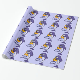 Funny Dolphin die Saxophone Birthday Giftwrap spee Cadeaupapier