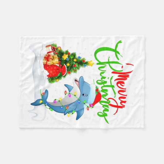 Funny Dolphin Fish Lover Xmas Lighting Dolphin Chr Fleece Deken (Voorkant (Horizontaal))