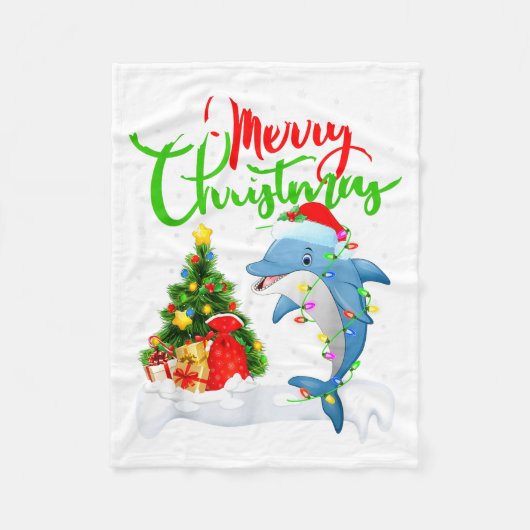 Funny Dolphin Fish Lover Xmas Lighting Dolphin Chr Fleece Deken (Voorkant)