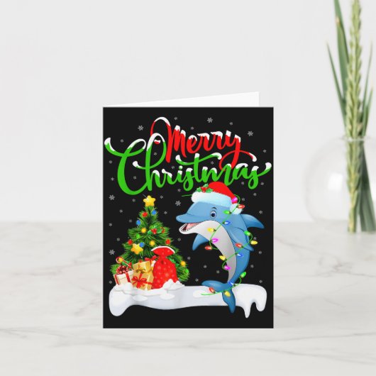 Funny Dolphin Fish Lover Xmas Lighting Dolphin Chr Kaart (Voorkant)