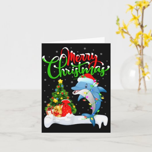 Funny Dolphin Fish Lover Xmas Lighting Dolphin Chr Kaart (Gele Bloem)
