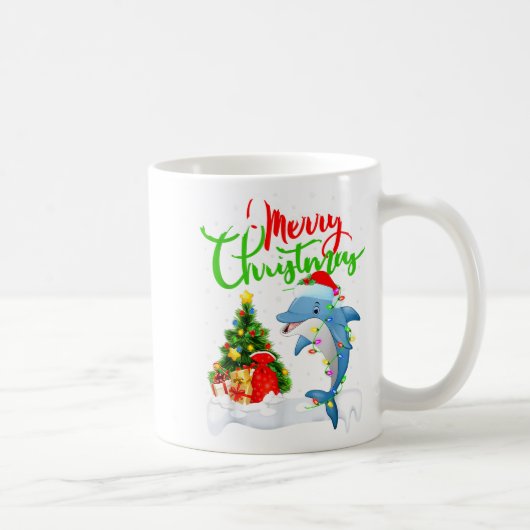 Funny Dolphin Fish Lover Xmas Lighting Dolphin Chr Koffiemok (Rechts)