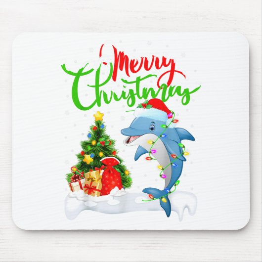 Funny Dolphin Fish Lover Xmas Lighting Dolphin Chr Muismat (Voorkant)