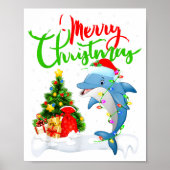 Funny Dolphin Fish Lover Xmas Lighting Dolphin Chr Poster (Voorkant)