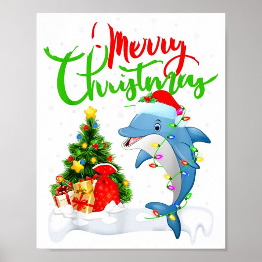 Funny Dolphin Fish Lover Xmas Lighting Dolphin Chr Poster (Voorkant)