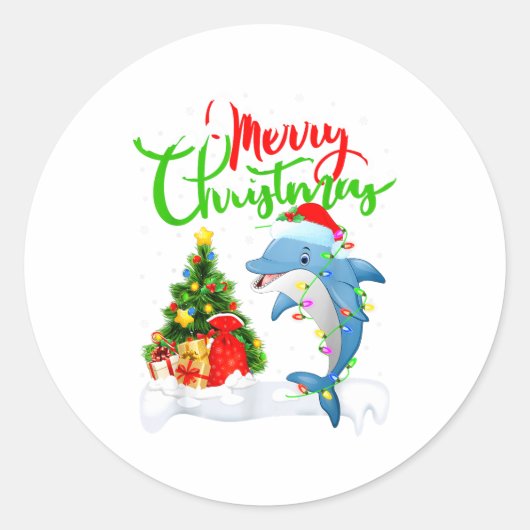 Funny Dolphin Fish Lover Xmas Lighting Dolphin Chr Ronde Sticker (Voorkant)
