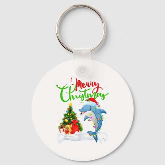 Funny Dolphin Fish Lover Xmas Lighting Dolphin Chr Sleutelhanger (Voorkant)