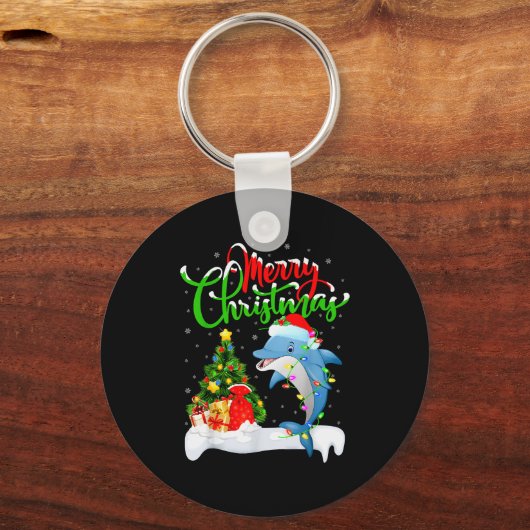 Funny Dolphin Fish Lover Xmas Lighting Dolphin Chr Sleutelhanger (Voorkant)