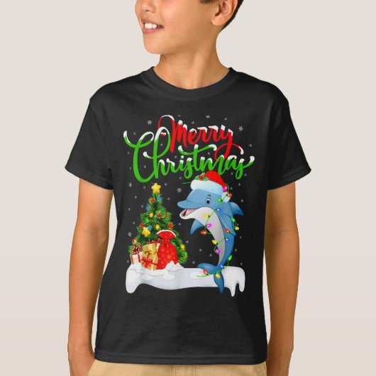 Funny Dolphin Fish Lover Xmas Lighting Dolphin Chr T-shirt (Voorkant)