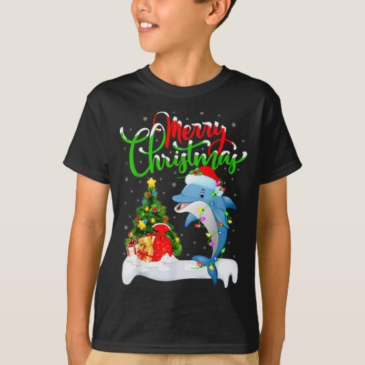 Funny Dolphin Fish Lover Xmas Lighting Dolphin Chr T-shirt (Voorkant)