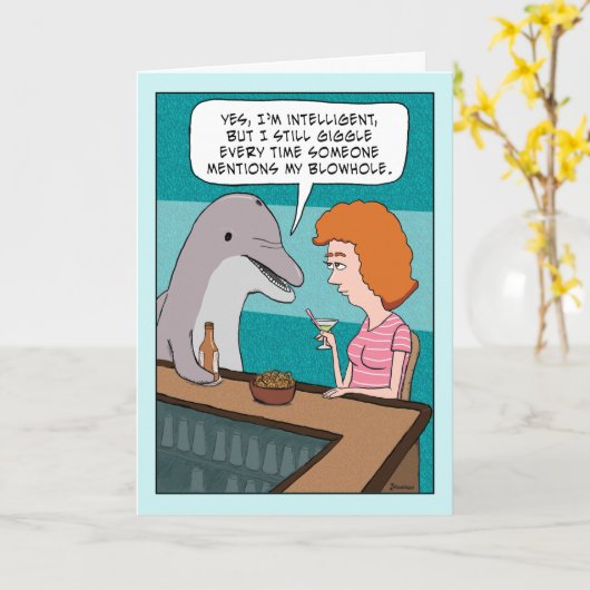 Funny Dolphin Giggles over Blogehele dag Kaart (Gele Bloem)