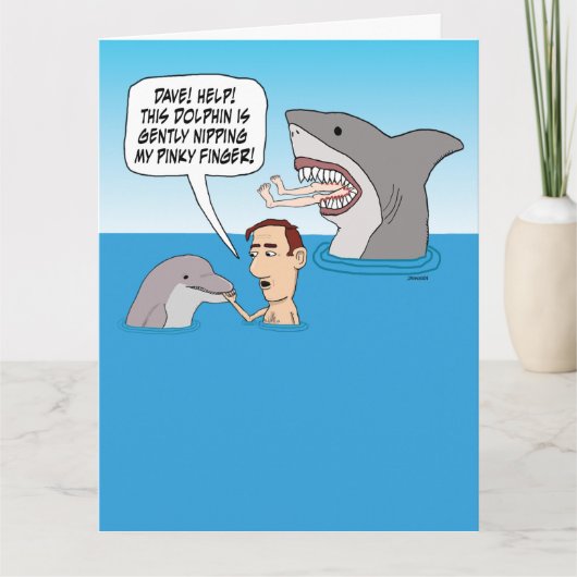 Funny Dolphin Nip en Shark Bite Birthday Kaart (Voorkant)