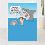 Funny Dolphin Nip en Shark Bite Birthday Kaart<br><div class="desc">Hier is een hilarische verjaardagskaart voor cartoons met een man wiens vinger wordt geknipt door een dolfijn. Ondertussen is zijn vriend Dave helemaal geen hulp, waarschijnlijk omdat hij wordt versleten door een haai. Humor met een jeuk. Bedankt om dit originele ontwerp te kiezen door © Chuck Ingwersen en mij te...</div>