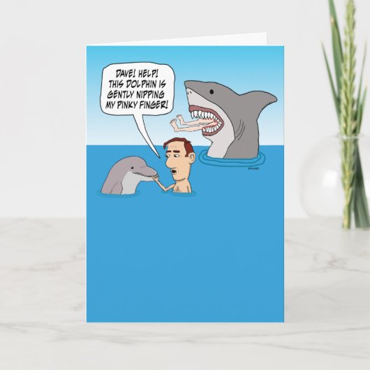 Funny Dolphin Nip en Shark Bite Birthday Kaart (Voorkant)