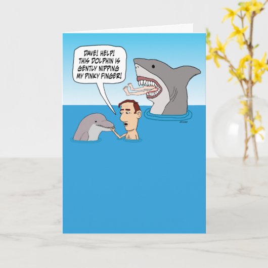 Funny Dolphin Nip en Shark Bite Birthday Kaart (Gele Bloem)