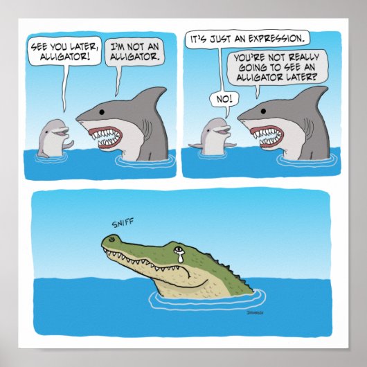 Funny Dolphin, Shark and Sad Alligator Poster (Voorkant)