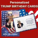 Funny DONALD TRUMP 50th Birthday Kaart<br><div class="desc">Donald Trump 50e VERJAARDAG KAART met Trump verkleed als Uncle Sam. Alle tekst en lettertypen kunnen worden gewijzigd.</div>