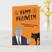 Funny Donald Trump cartoon Happy Halloween Kaart (Gele Bloem)