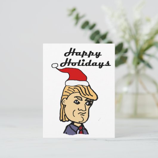 Funny Donald Trump in Santa hat Christmas Cartoon Feestdagenkaart (Staand voorkant)