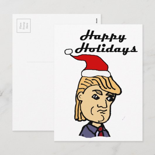 Funny Donald Trump in Santa hat Christmas Cartoon Feestdagenkaart (Voorkant / Achterkant)