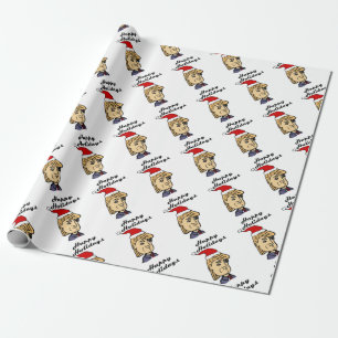 Funny Donald Trump in Santa hat Kerstmis Cartoon Cadeaupapier