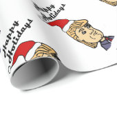 Funny Donald Trump in Santa hat Kerstmis Cartoon Cadeaupapier (Rol Hoek)