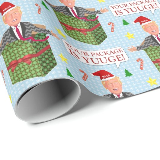 Funny Donald Trump met kerstmis Yuuge Humor Cadeaupapier (Rol Hoek)