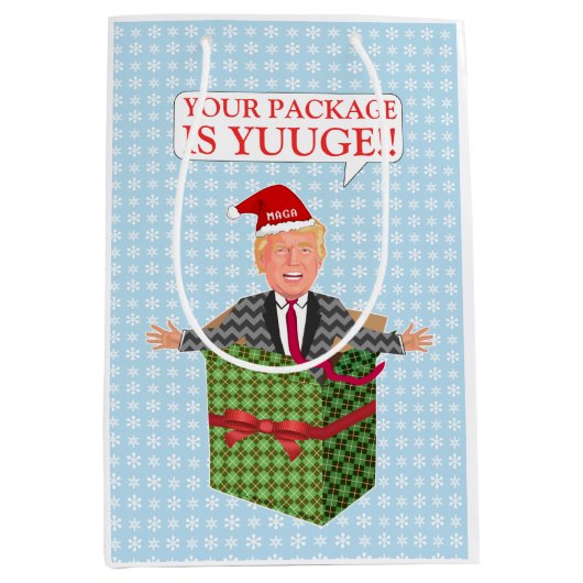 Funny Donald Trump met kerstmis Yuuge Humor Medium Cadeauzakje (Voorkant)