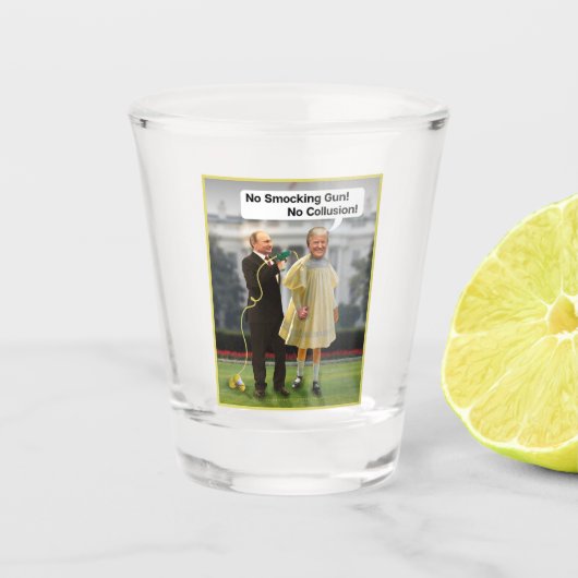 Funny Donald Trump Poetin Pistool Joke Shot Glas (Voorkant)