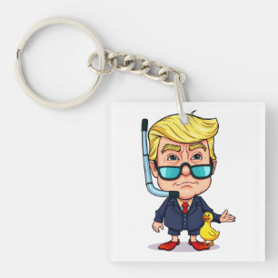 Funny Donald Trump Snorkel Cartoon with Rubber Duc Sleutelhanger