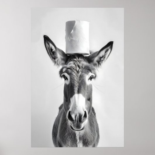 Funny Donkey Bathroom Art Print, Toilet Paper on Poster (Voorkant)